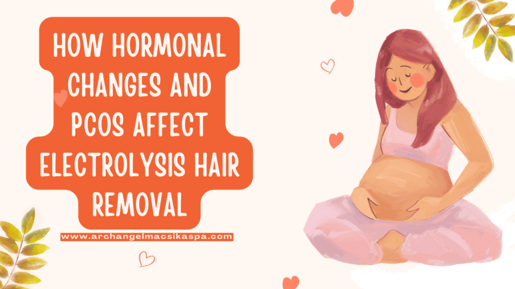 A write up of "How Hormonal Changes Affect Hair Growth and Electrolysis" and also a picture of an art work of a pregnant woman