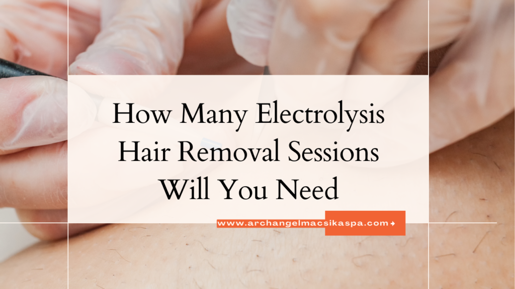 A background of an electrologists doing electrolysis on a client and also a write up that says "How Many Electrolysis Hair Removal Sessions Will You Need"